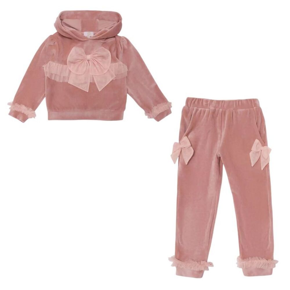 Caramelo Kids Girls Velvet Hoodie And Joggers Set / Pink
